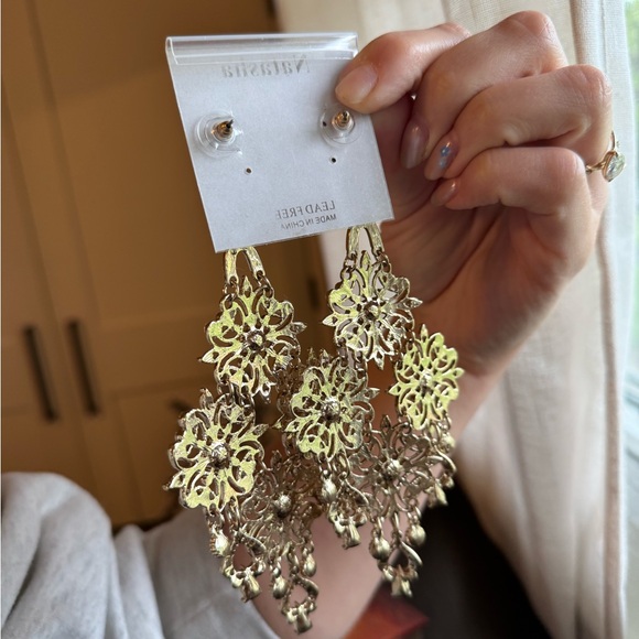 Natasha Couture Gold and Silver Floral Drop Earrings - Picture 4 of 4